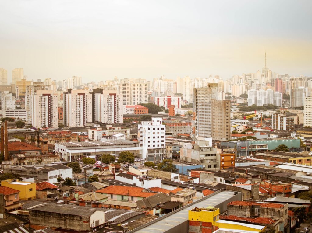 A cityscape with buildings and tall buildings