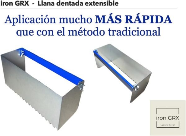 Llana dentada Caja - Deslizador de mortero Cajon Plana Peine fija paleta para Colocación de Baldosas azulejos losas Espátula Dentada con Mango tirador acero galvanizado (40 CM) - Imagen 4