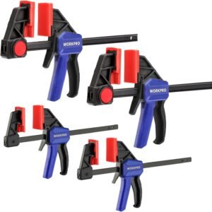 WORKPRO Sargentos de Barra, 4-piezas Abrazaderas de Barra, Herramientas para Carpintería Madera, Ancho de Tramo 120mm/150mm, Rango de Expansión 200mm/270mm, Fuerza de Sujeción 23kg/68kg