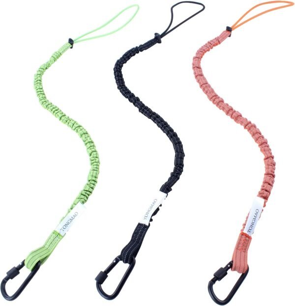 3 Pack Retractable Tool Lanyard, Safety Fall Protection Tools Leash with Aluminum Screw Lock Carabiner Clip and Adjustable Loop End, Tough Scaffold Tether for Construction Roofing (Black+Orange+Green)