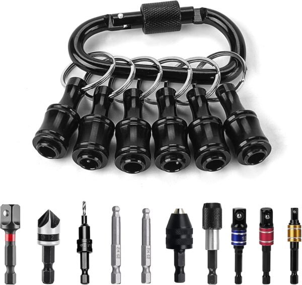 LUEXBOX 1/4 Inch Bit Holder Keychain, Hex Screwdriver Bits Holder Extension Bar, Quick Change Screw Bit Holder for Most Electric, Hand-held Screwdrivers and Drill Bits (A: Black 6pack) - Imagen 2