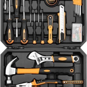 DEKO Caja Herramientas Completa 100 Piezas, Maletin caja de Herramientas Bricolaje para el Hogar, Oficia y Coche, con Juego de Destornilladores, Martillo, y Set de Alicates para Mantenimiento Diario