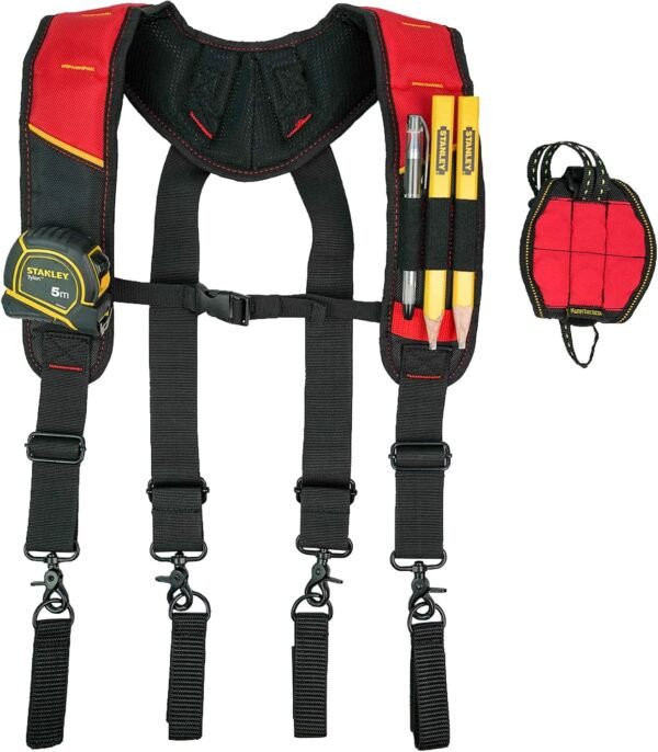 KUNN Tool Belt Suspender with Magnetic Wristband for Framer Carpenter Electrician Tool Belt(Red)