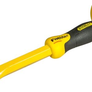 STANLEY Cincel de albañil con protector 25 x 300 mm, Acero cromo vanadio, Cabeza parabólica, Mango bimaterial, Protector de mano, Punta muy fuerte y afilada, 4-18-332