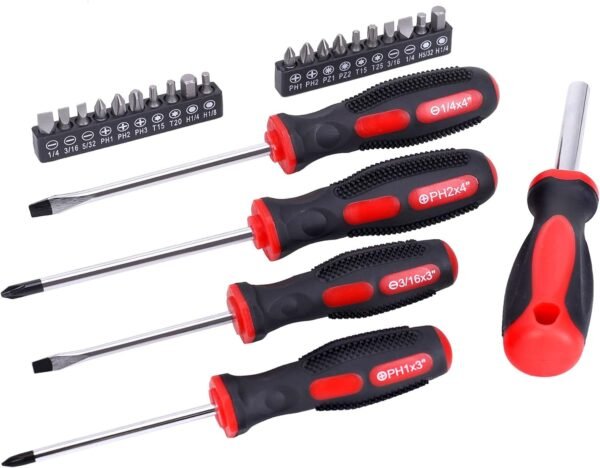 FASTPRO 236-Piece Home Repairing Tool Set, Mechanics Hand Tool Kit with 12-Inch Wide Mouth Open Storage Bag, Household Tool Set for DIY, Home Maintenance, Red - Imagen 6