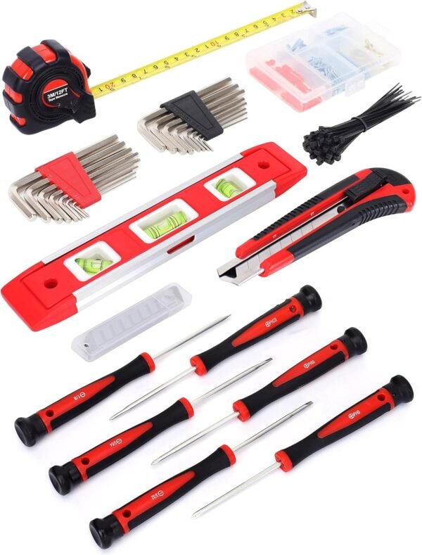 FASTPRO 236-Piece Home Repairing Tool Set, Mechanics Hand Tool Kit with 12-Inch Wide Mouth Open Storage Bag, Household Tool Set for DIY, Home Maintenance, Red - Imagen 8