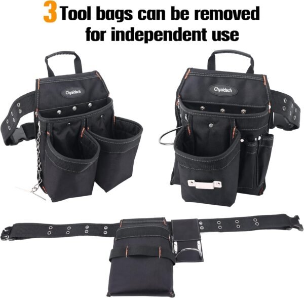 16-Pockets Tool Belts for man with Suspenders, Detachable & Adjustable Tool Pouches Bag & Back Support Tool belt Combo For Electrician/Carpenter/Construction/Framers/Handyman - Imagen 6