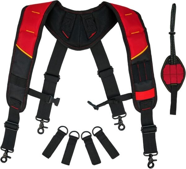 KUNN Tool Belt Suspender with Magnetic Wristband for Framer Carpenter Electrician Tool Belt(Red) - Imagen 2