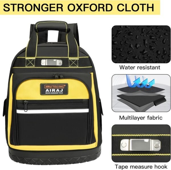 Tool Backpack,Heavy Duty Tool Backpack Bag with Waterproof Molded Base,Durable Multi-Use Pocket Electrician & Industrial & Construction Work Backpack,Black/Yellow - Imagen 4