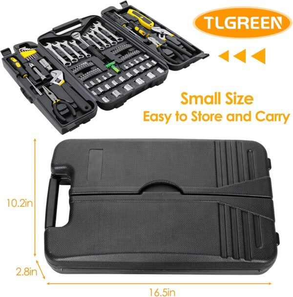 TLGREEN 95 Piece Tool Set, Tool Kit, Mechanics Tool Set, Portable Toolbox with Adjustable Wrench Pliers Socket Bits, with Plastic Toolbox Storage Case, for House Apartment Garage (Yellow) - Imagen 3