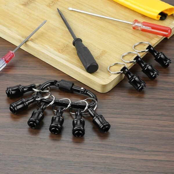 LUEXBOX 1/4 Inch Bit Holder Keychain, Hex Screwdriver Bits Holder Extension Bar, Quick Change Screw Bit Holder for Most Electric, Hand-held Screwdrivers and Drill Bits (A: Black 6pack) - Imagen 5